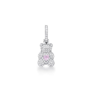 PINGENTE PRATA 925 URSO TEDDY CRISTAL ROSA CRAVEJADO