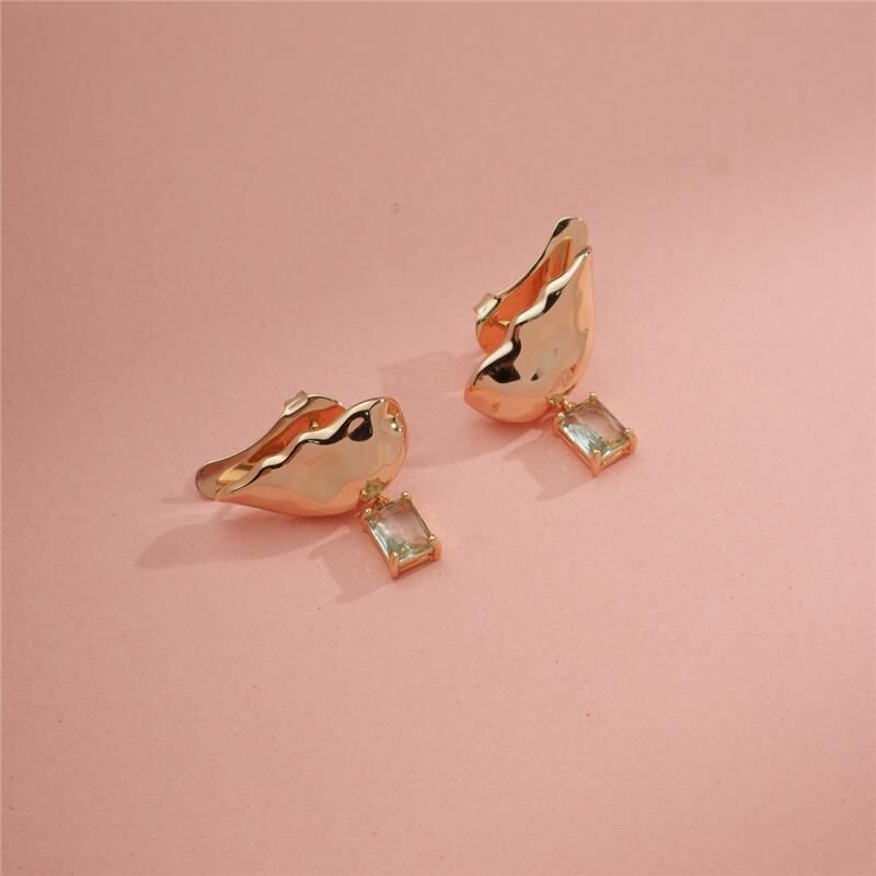 BRINCO EAR CUFF LISO COM CRISTAL VERDE CLARO RETANGULAR