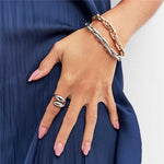 PULSEIRA COM ELOS RETANGULARES VAZADOS BANHO OURO 18K