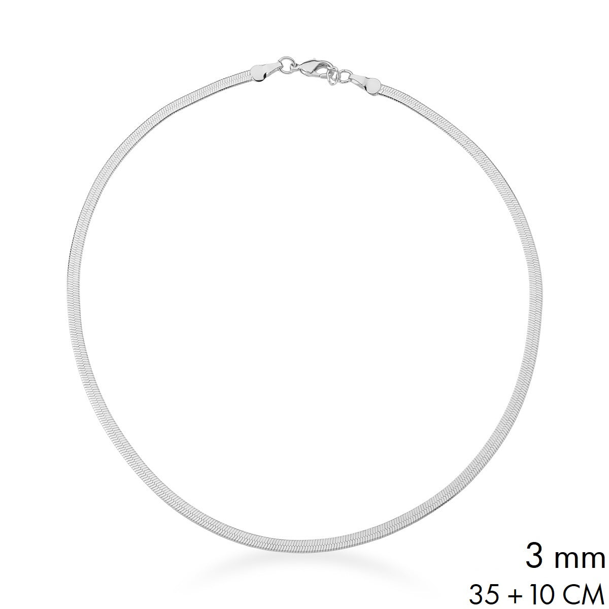 Choker Fita em Ródio Branco 3mm Tamanho: 35cm + 10cm(extensor)