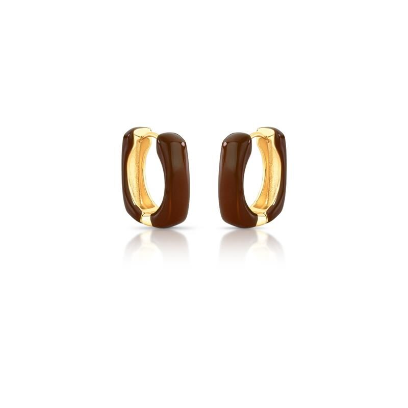 ARGOLA RETANGULAR E ESMALTADA MARROM