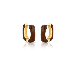 ARGOLA RETANGULAR E ESMALTADA MARROM