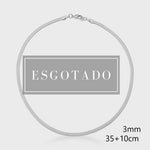 Choker Fita em Ródio Branco 3mm Tamanho: 35cm + 10cm(extensor)