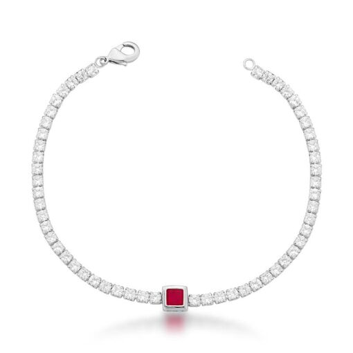 Pulseira Riviera com Cristal Quadrado Rosa Fusion Banhada a Ródio Branco