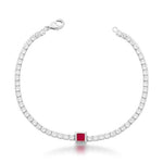 Pulseira Riviera com Cristal Quadrado Rosa Fusion Banhada a Ródio Branco