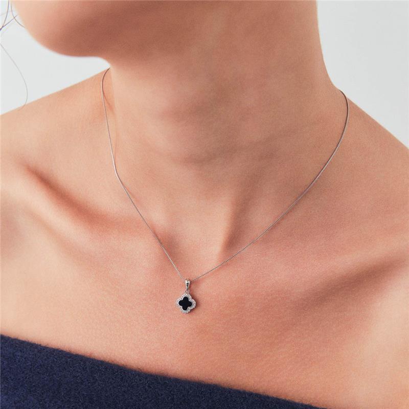 CONJUNTO PRATA 925 BRINCO E PINGENTE DE TREVO TAMANHO P ESMALTADO COM ZIRCÔNIAS