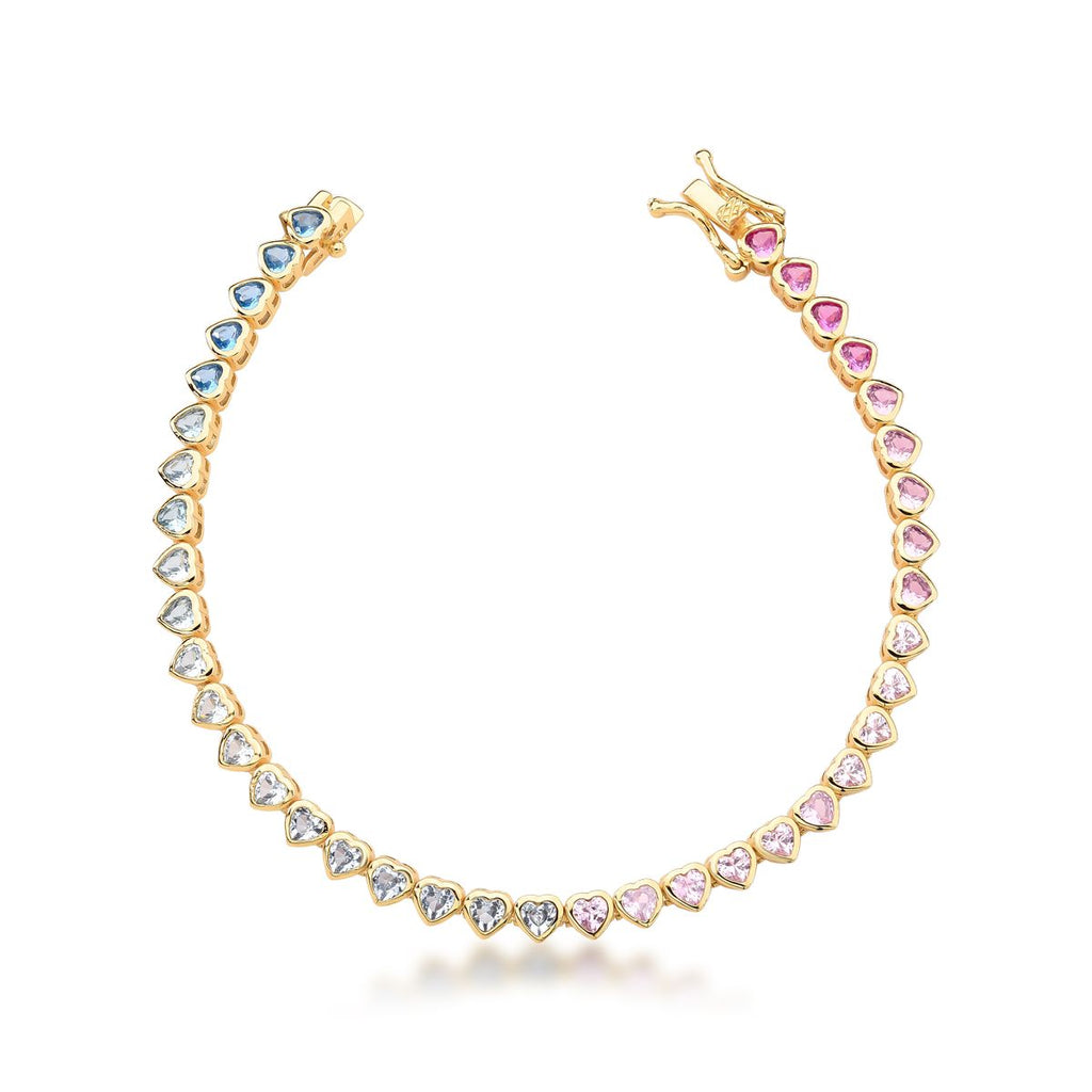 PULSEIRA RIVIERA COM ZIRCÔNIA DE CORAÇÃO MULTICOLOR 18CM