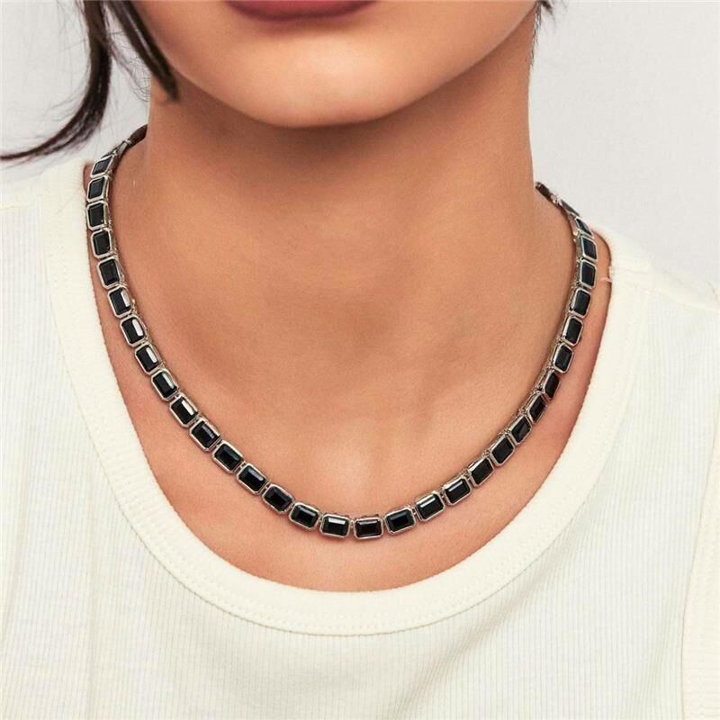 COLAR COM CRISTAIS RETANGULARES BANHADO A RÓDIO