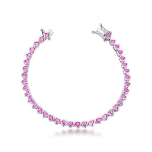 PULSEIRA RIVIERA COM ZIRCÔNIA DE CORAÇÃO ROSA CLARO 18CM