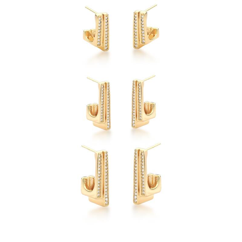 KIT TRÊS PARES DE MEIA ARGOLA CRAVEJADAS BANHADA A OURO