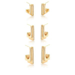 KIT TRÊS PARES DE MEIA ARGOLA CRAVEJADAS BANHADA A OURO